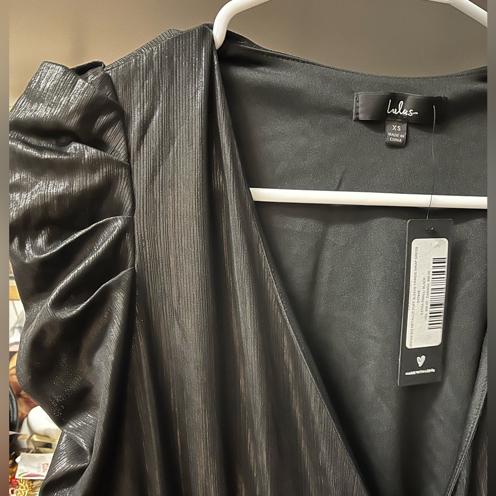 Lulus - Black Dress - Dream Big Metallic Puff - Picture 3 of 5